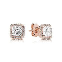 PANDORA Quadratischer funkelnder Strahlenkranz Ohrstecker mit 14 Karat rosévergoldete Metalllegierung und Cubic Zirkonia Steinen aus der PANDORA Timeless Collection von PANDORA