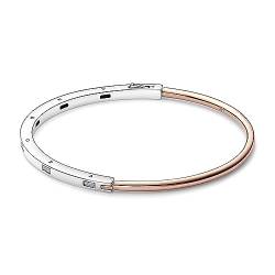 PANDORA Signature Bicolor I-D Pavé-Armreif aus Sterling Silber mit 14 Karat rosévergoldete Metalllegierung, Zirkonia, Größe: 19cm, 582740C01-3 von PANDORA