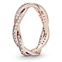 PANDORA Sparkling Twisted Lines Ring in Roségold mit 14 Karat rosévergoldete Metalllegierung und Cubic Zirkonia Timeless Collection, Größe 58 von PANDORA