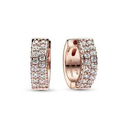 PANDORA Timeless Doppelreihige Pavé Ohrringe aus rosevergoldeter Metalllegierung mit Zirkonia in der Farbe Rosegold, 282622C01 von PANDORA