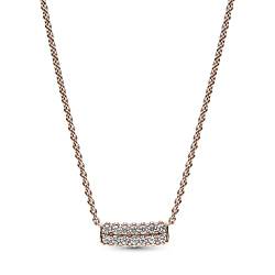 PANDORA Timeless Doppelreihige Pavé-Stab Collier-Halskette aus 14 Karat vergoldeter Metalllegierung mit Zirkonia Steinen, Größe 45cm, 382621C01-45 von PANDORA