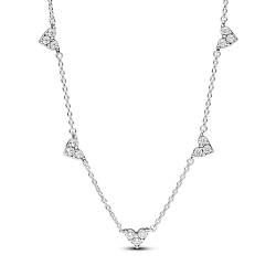 PANDORA Timeless Dreifachstein Herz Halskette aus Sterling Silber mit Zirkonia Steinen, Größe 45cm, 393160C01-45 von PANDORA