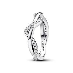 PANDORA Timeless Funkelnde Verschlungene Welle Ring aus Sterling Silber mit Cubic Zirkonia, Größe 54, 193098C01-54 von PANDORA