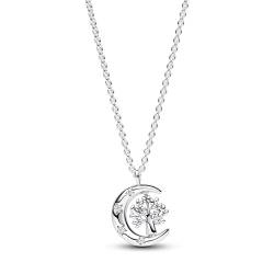 PANDORA Timeless Mond & drehender Lebensbaum Anhänger Halskette aus Sterling Silber mit Zirkonia Steinen, Größe 50cm, 392992C01-50 von PANDORA