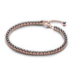 PANDORA Timeless Schwarzes Funkelndes Tennisarmband aus 14 Karat Rosévergoldeter Metalllegierung mit künstlichen Kristallen, Timeless Kollektion, 18cm, 581469C02-18 von PANDORA