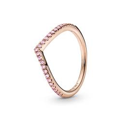 PANDORA Timeless Wishbone Funkelnder Rosafarbener Ring aus 14 Karat Rosévergoldeter Metalllegierung mit Cubic Zirkonia, Größe: 58, 186316C02-58 von PANDORA