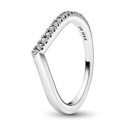 PANDORA Timeless Wishbone Halb Funkelnder Ring aus Sterling-Silber mit Cubic Zirkonia, Gr. 50, 192394C01-50 von PANDORA