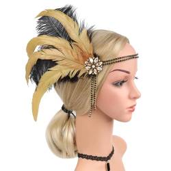 Feder-Stirnbänder für Damen, handgefertigt, Haarschmuck für Damen, Maskerade-Kopfschmuck, 1920er-Jahre, Kunst-Decros, funkelnde Stirnbänder für Frauen von PANFHGFG