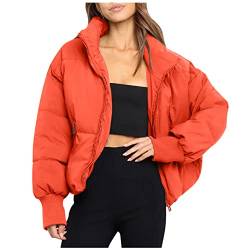 Daunenjacke Damen Pufferjacke mit Breitem Revers Modern Frauen Winterjacke Kurz Geschnitten Wattierte Steppjacke Jacke Winter Puffer Jacket Für Winddichte Outdoor. (02-Orange, L) von PANGF