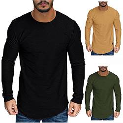 Herren Klassisch Basic Pullover Freizeithemden Langarm Muscle Einfarbige Langarmshirt Baumwolle Atmungsaktiv Slim fit Henley-Shirt Casual Sports Fitness Shirt Funktionsshirt S-XXL (01-Schwarz, L) von PANGF