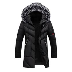 Herren Winterjacke Parka Übergröße Wintermantel mit Kunstfell Gefüttert Dick Warme Jacke Outdoorjacke mit Kapuze Steppjacke sportliche Herren Männer Jacke M-3XL (02-Schwarz, M) von PANGF