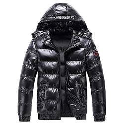 Männer Daunenjacke, Übergröße Dicke Kaschmir Warmen Glänzende Herren Unten Wattierte Jacke, Gesteppte Padded Einfarbig Stehkragen Winter Warme Daunenjacke Brot Steppjacke (01-Schwarz, 3XL) von PANGF