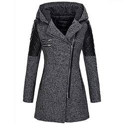 PANGF Damen Winter Reißverschluss Mantel Warm Dick Winterjacke Baumwolle Gefüttert Elegant Parka Übergangsmantel Slim fit Wintermantel Frauen Winddicht Softshellmantel. (02-Grau, S) von PANGF