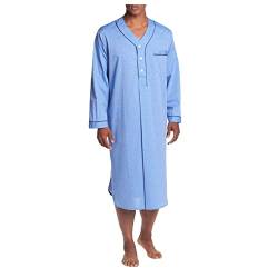 PANGF Ethnische Herren Kaftan Baumwolle Leinen Ethnische Nachthemd Roben Langarm Druck Gestreiftes Lang Freizeitkleid mit Taschen Bademäntel Morgenmäntel S-4XL (07-Hellblau, 3XL) von PANGF