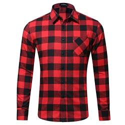 PANGF Flanellhemd Herren Slim fit Hemd Kariertes Freizeithemd Normale Passform Frühling Winter Langarm Baumwolle Flanell Casual Retro Hemden Karohemd Holzfällerhemd S-XXL (01-Rot, L) von PANGF