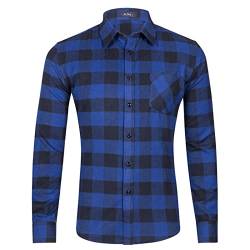 PANGF Flanellhemd Herren Slim fit Hemd Kariertes Freizeithemd Normale Passform Frühling Winter Langarm Baumwolle Flanell Casual Retro Hemden Karohemd Holzfällerhemd S-XXL (02-Blau, L) von PANGF