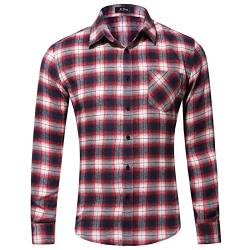 PANGF Flanellhemd Herren Slim fit Hemd Kariertes Freizeithemd Normale Passform Frühling Winter Langarm Baumwolle Flanell Casual Retro Hemden Karohemd Holzfällerhemd S-XXL (06-Rot, L) von PANGF