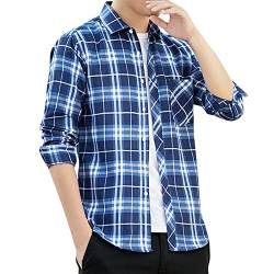 PANGF Freizeithemd Herren Übergröße Freizeit Hemd Regular Fit Karohemd Trachtenhemd Holzfällerhemd kariert Langarm Baumwolle Frühling Herbst Arbeitshemd für Männer S-5XL (01-Blau, 3XL) von PANGF