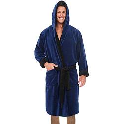 PANGF Herren Bademantel mit Kapuze Dick Angenehm Weich Baumwolle 100% Saunamantel Nachthemd für Männer Übergröße Pyjama mit Tasche Gürtel Flanell Bademantel S-5XL (02-Blau, 5XL) von PANGF