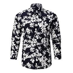 PANGF Herren Hemd - Regular-Fit Langarm Hemd mit Hawaii Blumen Muster Oberteile Slim fit Atmungsaktiv Business Freizeit Anzugshemd - Hochwertig & Nachhaltig - Verschiedene Übergröße (04-Schwarz, 3XL) von PANGF