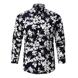 PANGF Herren Hemd - Regular-Fit Langarm Hemd mit Hawaii Blumen Muster Oberteile Slim fit Atmungsaktiv Business Freizeit Anzugshemd - Hochwertig & Nachhaltig - Verschiedene Übergröße (04-Schwarz, L) von PANGF