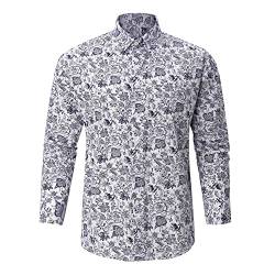 PANGF Herren Hemd - Regular-Fit Langarm Hemd mit Hawaii Blumen Muster Oberteile Slim fit Atmungsaktiv Business Freizeit Anzugshemd - Hochwertig & Nachhaltig - Verschiedene Übergröße (07-Weiß, L) von PANGF