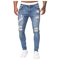 PANGF Herren Knopf Einfarbig Destroyed Stretch Jeanshosen,Slim Fit Zerrissene Kaputte Hose Jeans,Vintage ausgefranste Gradienten Boyfriend Jeans Herren Oversize. (A-Hellblau, M) von PANGF