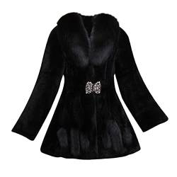 PANGF Wintermantel Damen Warm Kapuzenjacke aus Kunstpelz Damen Winter Lange Frauen Cardigan Mantel Lange Übergangsjacke Plüschjacke mit Fell Plüschjacke Wintermantel Warm (02-Schwarz, M) von PANGF