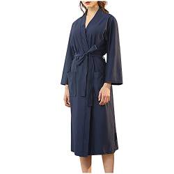 Unisex Lang Waffel Bademantel atmungsaktiv knielanger Nachtwäsche SPA Robe mit Tasche Leicht Sanft Nachthemden für Damen und Herren in verschiedenen Größen und Farben (01-Marineblau, XXXL) von PANGF