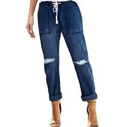 Cargo Hosen Frau Damen Stretchy hoch taillierte Starp Boyfriend Jeans mit geradem Bein und ausgefransten -Denim-Hosen Schlupfjeans (A, M) von PANGHUBO