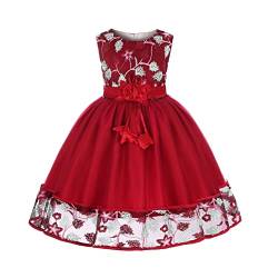 PANGHUBO Mädchen 92 Kleinkind Kinder Mädchen Muster Ärmellos Party Hoilday Hochzeiten Elegantes Kleid im Hofstil Tüll Mesh Prinzessin Kleidung Hosenkette Herren (Red, 2-3 Years) von PANGHUBO