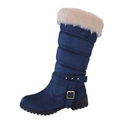 PANNY Stiefel Damen Overknee Winter Keilabsatz Boots Schnee Stiefel Mode Gürtel Ferse Schnalle Stiefel Warme Mid- Damen Dicke Damenstiefel Hohe Stiefel Damen Stiefeletten Comfort Boots von PANNY