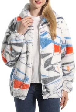 PANOZON Damen Kapuzenpullover Sweatshirt mit Kapuze Strickjacke mit Taschen Langarm Wintermantel Warm Plüschjacke Mode-Muster Hoodie(Eisbär,XL) von PANOZON