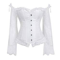 PANOZON Damen Korsett Vollbrust Bustier Shoulder Corset Retro Dirndl Bluse Bügel Spitze Dessous(Weiss-P,2XL) von PANOZON