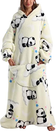 PANOZON Damen Oversize Hoodie Warm und gepolstert Robe Decke Sweatshirt mit Kapuze Warme Sherpa Pulli Übergroße Pullover Gelber Panda von PANOZON