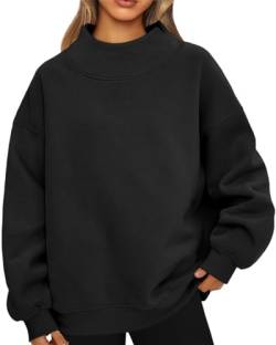 PANOZON Damen Pullover Oversize Sweatshirt Langarm Fleece Rundhalsausschnitt Herbst Winter Frauen Mädchen Klamotten Locker Oberteile(Schwarz,L) von PANOZON