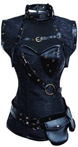 PANOZON Damen Steampunk Brokatmuster Corsage Korsett Vintage Retro Frauen Gothic Korsage(Large,Schwarz) von PANOZON