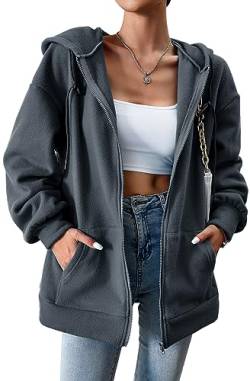 PANOZON Damen Zip Hoodie Langarm Kapuzenpulli Fleece Schüttelvlies Outwear Jacken Herbst Winter Sweatjacke mit Taschen Langarm Warm(Grau,S) von PANOZON