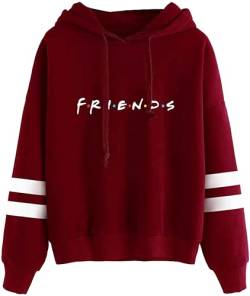 PANOZON Damen einfarbig Hoodie von TV Series Friends Kapuzenpullover mit Freunde Logo Outwear(rot,L) von PANOZON