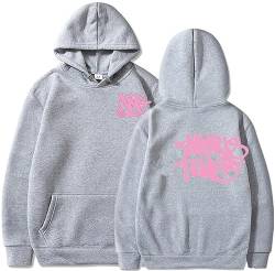 PANOZON Herren Minus Two Cargo Hoodie Y2K Hip Hop Kapuzenpullover mit Kängurutasche Langarm Sweatshirt Mehrfarbig Sports Street Pullover(Hellgrau-Rosa Zeichen,S) von PANOZON