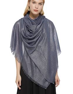 PANTONIGHT Funkelnder metallischer Abendschal für Damen, leicht, Hochzeitsschal, extra groß, elegante Schals und Wraps für Party, Marineblau Silber 2509, 78.8" by 39.4” von PANTONIGHT