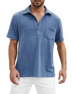 PAODIKUAI Herren Retro Kurzarm Cordhemd Casual Button Down Shirts, A-polo-blau, XL von PAODIKUAI