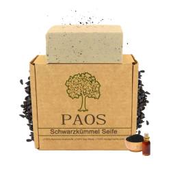 PAOS Schwarzkümmelöl Seife, Naturseife, Akneseife, Haarseife, ca.150g, Naturprodukt, Keine chemischen Zusätze, empfohlen bei Schuppenflechte, Neurodermitis, Ekzeme, Falten von PAOS