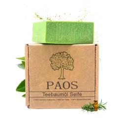 PAOS Teebaumöl Seife, Naturseife, Handgemacht, Naturprodukt ca. 150g, Keine Chemikalien, Traditionell, empfohlen bei Akne, Naturkosmetik von PAOS