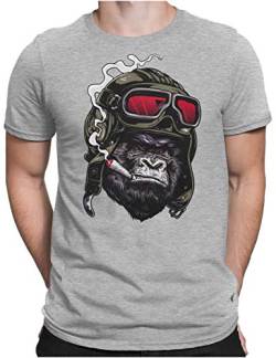 PAPAYANA - Ape Pilot - Herren Fun T-Shirt - Regular Fit - Gorilla AFFE Captain - Grau Meliert - 3XL von PAPAYANA