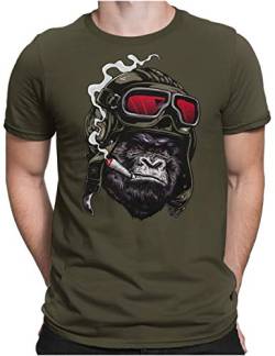 PAPAYANA - Ape Pilot - Herren Fun T-Shirt - Regular Fit - Gorilla AFFE Captain - Oliv - Large von PAPAYANA