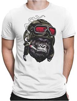 PAPAYANA - Ape Pilot - Herren Fun T-Shirt - Regular Fit - Gorilla AFFE Captain - Weiß - XL von PAPAYANA