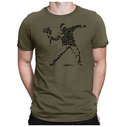 PAPAYANA - Banksy-Flower - Herren Fun T-Shirt - Riot Castro Peace War Revolution Che - L Oliv von PAPAYANA