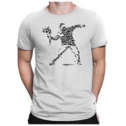 PAPAYANA - Banksy-Flower - Herren Fun T-Shirt - Riot Castro Peace War Revolution Che - L Weiß von PAPAYANA