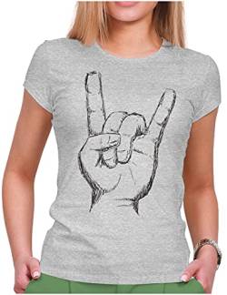 PAPAYANA - Heavy Metal Hand - Damen Fun T-Shirt Bedruckt - Regular Fit - Music Band Punk Rock - Grau Meliert - Large von PAPAYANA